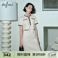 伊芙丽（eifini）伊芙丽经典小香风撞色千金风时髦高级感T恤连衣裙女2024春装 本白色 160/84A/M