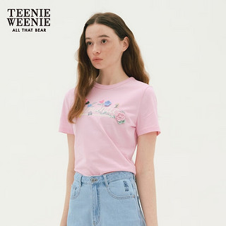 Teenie Weenie小熊2024手工钩花圆领短袖T恤马卡龙短款上衣女 浅粉色 175/XL