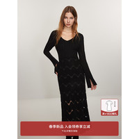 ochirly欧时力 V领镂空毛织连衣裙2024早春配吊带裙套装 黑色 M