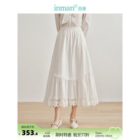 茵曼（INMAN）100%纯棉法式立体提花A字半身裙2024春女装松紧腰显瘦伞裙 米白色 XL