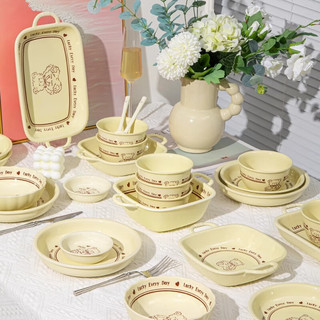 CERAMICS 佩尔森 卡通可爱3件套幸运能系列陶瓷餐具家用一人食釉下彩碗盘餐具整套 幸运熊 3头