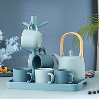 无泥（WUNI）北欧风创意陶瓷杯耐热简约冷水具客厅喝水杯茶杯套装简约杯具 雾霾蓝 6杯+壶