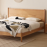 原始原素实木床现代简约橡木床北欧卧室双人床+思梦床垫20+京典床头柜1.8