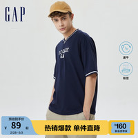 Gap男女装夏季LOGO运动休闲V领短袖T恤671943快干上衣 海军蓝 185/108A(XL)