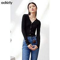 ochirly 欧时力 羊毛慵懒风针织开衫新款春装镂空上衣女设计感