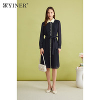 音儿(YINER)线上专选2024春季新款真丝乔其美拉德连衣裙 藏蓝 42