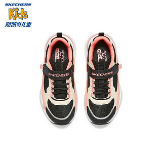 Skechers斯凯奇女童鞋魔术贴运动鞋大童跑步鞋儿童鞋子舒适休闲鞋 302544L 自然色/黑色/NTBK（女童）