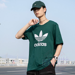 阿迪达斯（adidas）三叶草短袖男装 24夏新款运动服健身训练潮流时尚棉质透气圆领t恤 全棉亲肤/森林绿-偏大/主推款 S/175