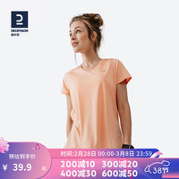迪卡侬（DECATHLON）速干上衣女夏季宽松运动T恤跑步训练透气半袖RUNW V领升级款-蜜桃橙 42/M-L(身高170/胸围96-99cm)