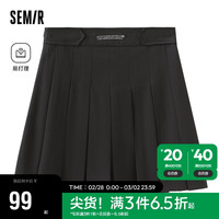 森马（Semir）半身裙女易打理A字百褶裙百搭春季小个子字母短裙潮101123120003 黑色90001 XL