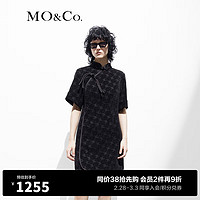 MO&Co.【中式】设计感盘扣MC老花提花连衣裙气质黑色裙子女 黑色 M/165