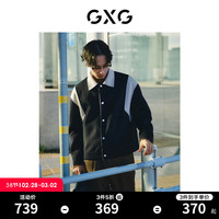 GXG男装 黑色撞色拼接设计翻领毛呢大衣外套男士 冬季 黑色（绵羊毛71.6%） 175/L