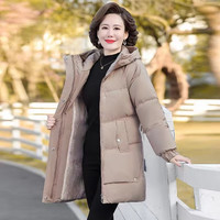 尹妃瑄装冬装棉衣外套202350-60岁中老女装加绒羽绒棉服中长款 奶咖色加绒棉袄 3XL 120-135斤
