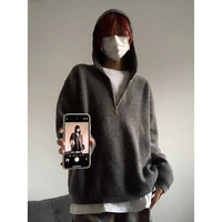 迪伽达毛衣男士秋冬季cleanfit半拉链慵懒风高级感针织衫连帽外套 TCFS-559灰色 L
