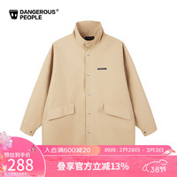 Dangerous people薛之谦dsp中长款立领宽松时尚潮百搭开衫廓形风衣 卡其色 L