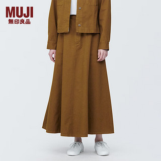 无印良品 MUJI 女式 木棉混 宽摆 轻便长裙  长半身裙女款 BE1QQA4S 深暗黄色 XS（150/58A）