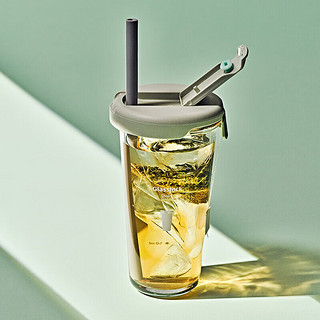 Glasslock玻璃水杯男女咖啡果汁杯高颜值带吸管直饮刻度杯