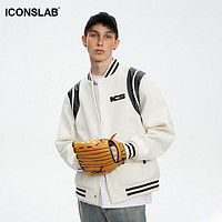 ICONSLAB 美式复古撞色棒球服PU皮夹克外套