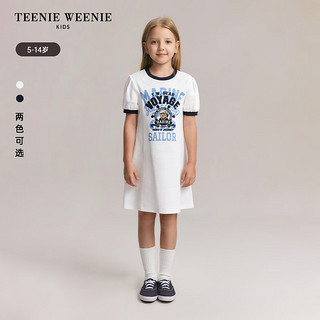 TEENIE WEENIE Kids小熊童装24春夏季女童花苞袖清爽连衣裙 藏青色 140cm