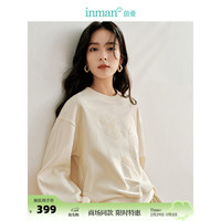 茵曼（INMAN）空气层卫衣2024春季女装重工绣花圆领短上衣 杏色 M