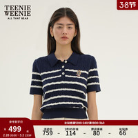 Teenie Weenie小熊2024年棉绵羊毛混纺短袖毛衣针织衫POLO领泡泡袖
