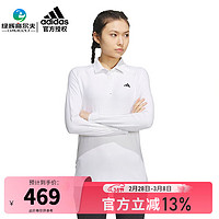 阿迪达斯（adidas）高尔夫服装女士长袖T恤冬季 时尚简约翻领POLO衫弹力款 HZ6107 白色 L