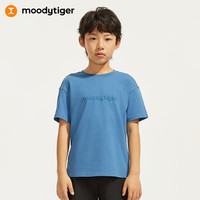 moodytiger儿童短袖T恤24夏季男女童简约圆领纯色宽松运动衫 大西洋蓝 150cm