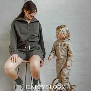 happyology英国儿童长裤春秋百搭裤装男童不规则女童裤子 卡其色 92cm