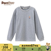 PawinPaw卡通小熊童装2024年春季纯色刺绣印花男童长袖T恤 灰色/15 150