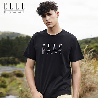 ELLE HOMME夏季男士T恤纯色潮流LOGO印花圆领短袖220027