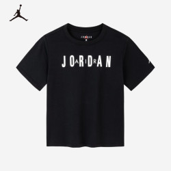 nike耐克童装男女童短袖t恤jordan夏季儿童短t正黑色110