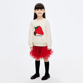 little MO&Co.little moco童装24春装女童圆领长袖草莓印花卫衣KBD1SWST07 米杏色 120/60