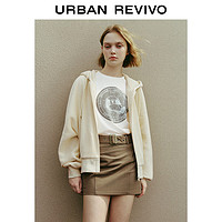 URBAN REVIVO UR2024春季女简约百搭肌理感连帽抽绳超宽松外套UWL140017 浅卡其 M