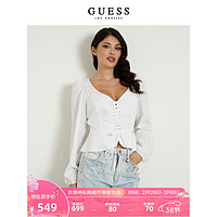 GUESS24年春季女士精致气质V领短款绑带收腰上衣-W4GH88WG7B0 G011-白色 M