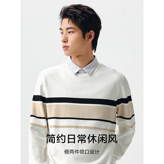 森马（Semir）套头毛衫男2024春季时尚潮流撞色假两件针织衫 白黑色调00319 185/104B/XXXL