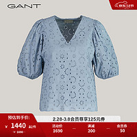 GANT甘特2024春季女士镂空印花V领短袖T恤|4300342 474淡蓝色 38