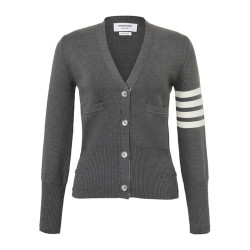 thombrowne汤姆布朗汤姆布朗送女友女士深灰色棉质4条纹v领针织开襟衫