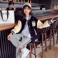 哈罗小黄鸭（HAL.DUCK）潮流女童外套春秋2024儿童洋气秋季时髦上衣中大童棒球服 数字棒球服黑色 160cm