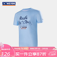 VICTOR威克多 2024羽毛球服 男女款速干衣训练系列针织运动短袖T恤 T恤T-40036 M（羊绒蓝）中性款 XL