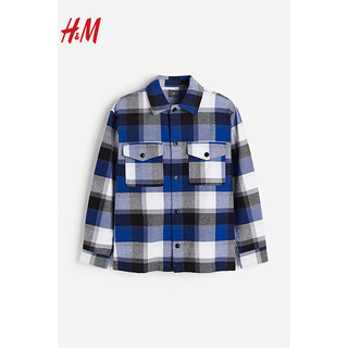 H&M2024春季男装夹克宽松版型斜纹布外套1195495 蓝色/格纹 180/116A