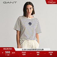 GANT甘特2024春季女士休闲条纹字母印花短袖T恤|4200826 130奶油白 XL