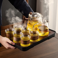 天喜（TIANXI）侧把茶壶玻璃围炉煮茶电陶炉泡茶壶单壶木把过滤花茶功夫茶具套装 竖纹木把茶壶900ml
