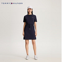 TOMMY HILFIGER24春季女装休闲字母系带收腰合身圆领短袖连衣裙42534 藏青色DW5 XS