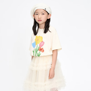 little MO&Co.5A抑菌 little moco童装24女童亲子装纯棉多巴胺花朵短袖T恤 米杏色  120/60