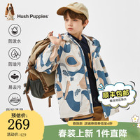 暇步士(Hush Puppies)童装儿童连帽薄款外套风衣2024春秋季新款拼色风衣舒适防风休闲