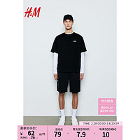 H&M2024春季男士休闲时尚简约风宽松版字母印花T恤1227157 黑色/La Brea 180/124A XXL