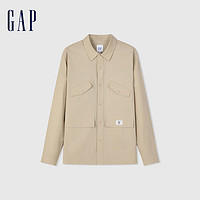 Gap男装2024春季新款多口袋工装风长袖衬衫翻领宽松上衣877270