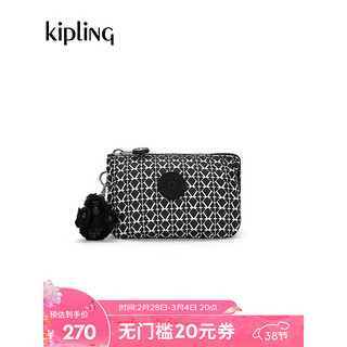 kipling 凯普林 女款轻便帆布包2024春季小卡包手拿包CREATIVITY S 黑白老花印花