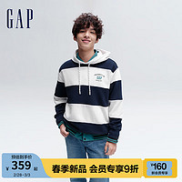 Gap男女装春季2024LOGO撞色条纹抽绳连帽卫衣885518套头上衣 蓝白撞色 175/96A(L)亚洲尺码