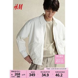 H&M男装2024春季男士CleanFit宽松纹理感梭织外套夹克1214771 白色 175/108A L
